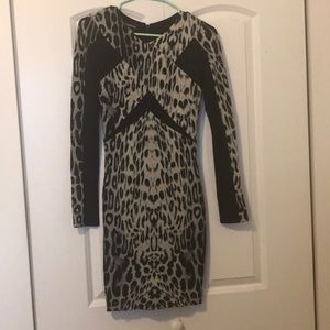 BEBE Black and Grey Leopard Dress Long Sleeve